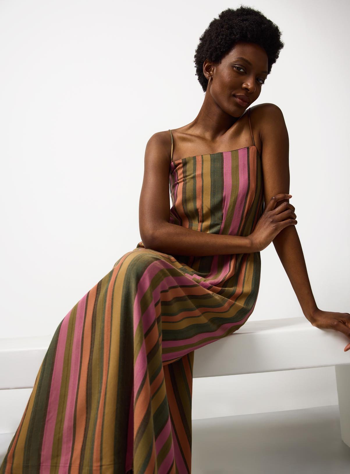 Buy Orange & Green Stripe Midaxi Cami Dress 18 | Midaxi | Tu